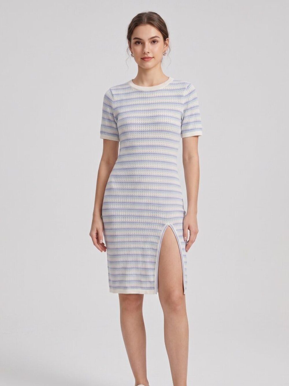 NWOT | Striped Pastel Eyelet Knit Short Sleeve Maxi Dress XL